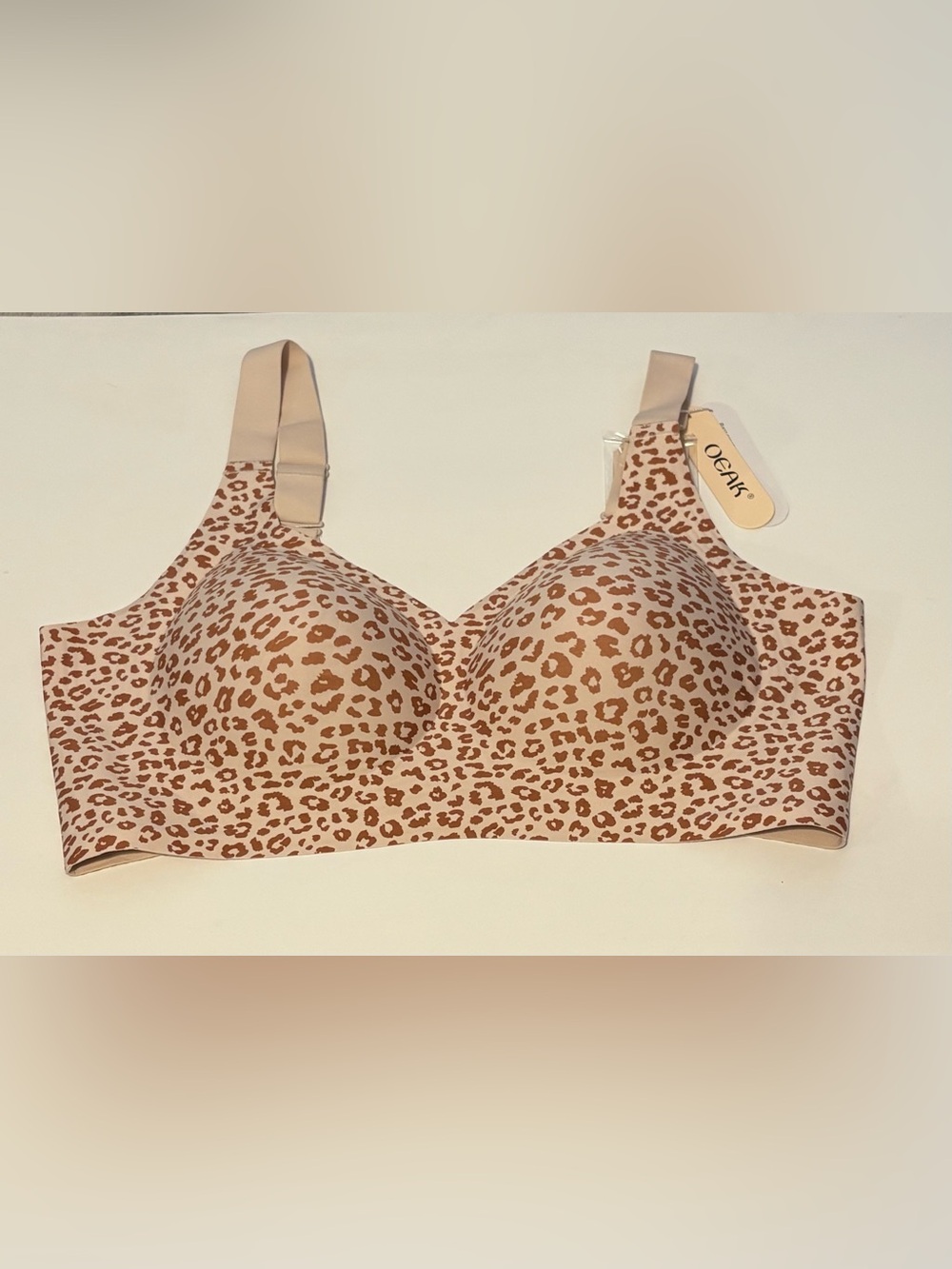 Oeak Ultra-Soft Breathable Fabric Bra w/Strap Expander Size 4XL Tan Animal Print
